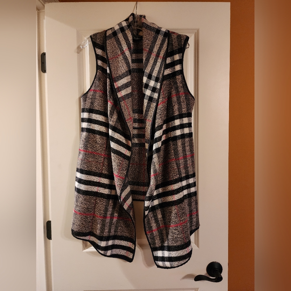 Plaid flannel open front vest